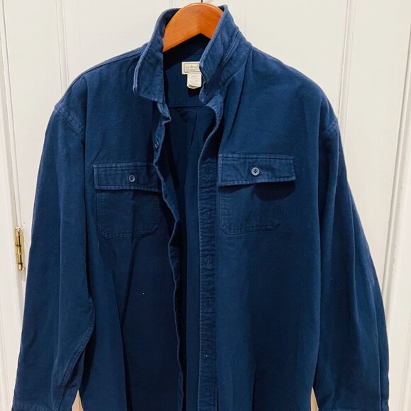 LL Bean Shirt Men 2XL Navy Heavy Chamois Work Overcoat Vintage XXL - Picture 4 of 16